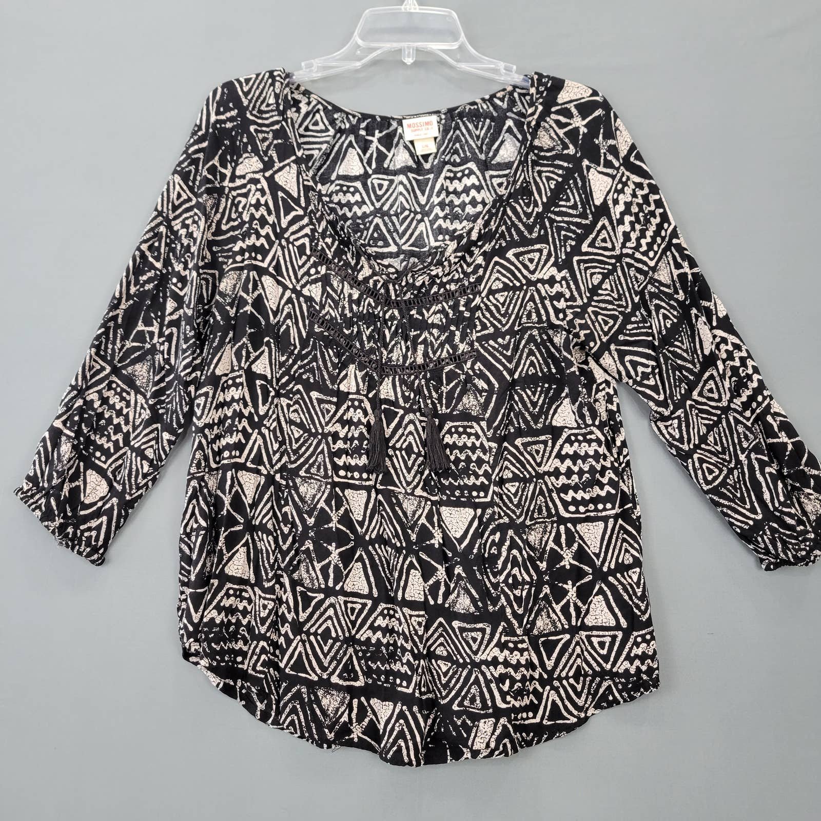 Cheap Mossimo Women Shirt Size L Black Geo 3/4 Sleeve F