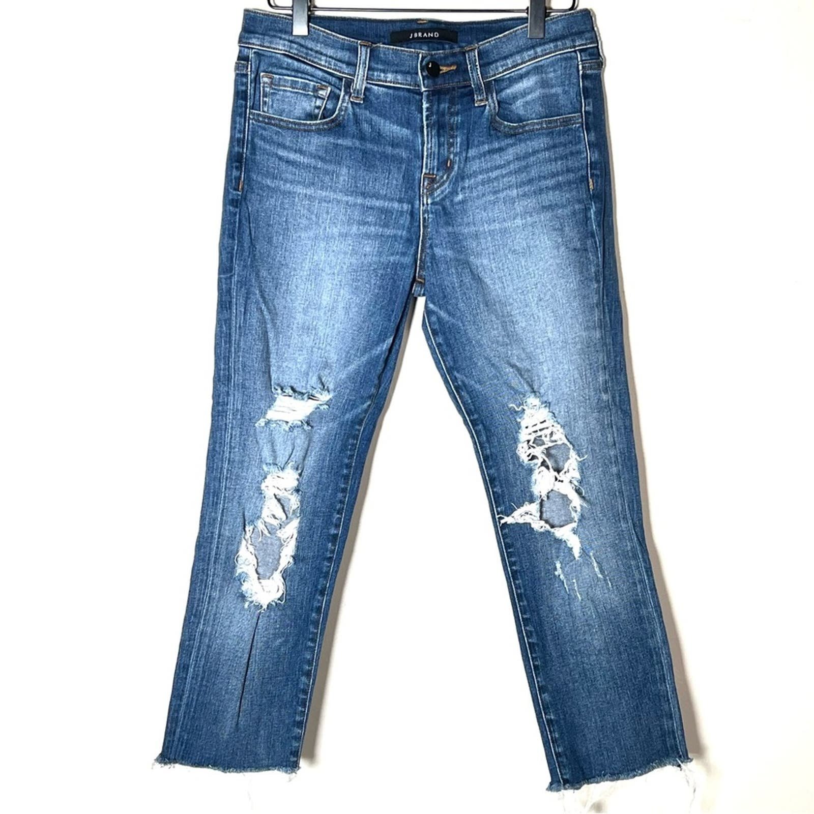 Cheap J Brand medium wash distressed crop leg straight jeans size 26 B84 mALZw2VZh Discount