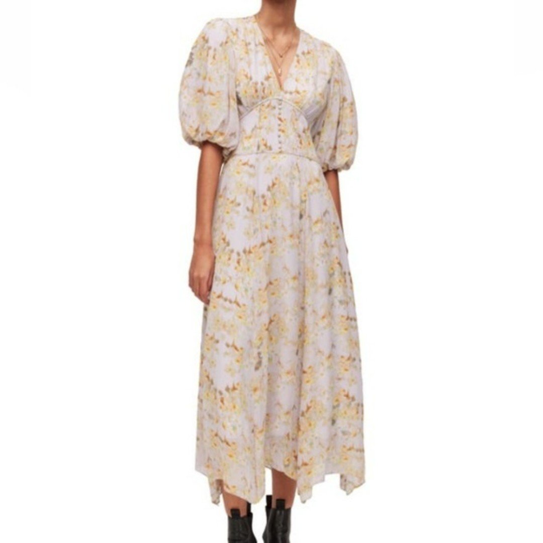 Discounted ALLSAINTS Momo Floral Empire Waist Dress Siz