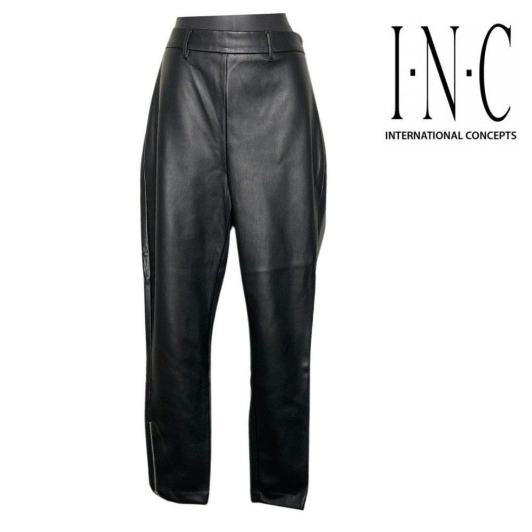 Classic INC Faux Vegan Leather Pants Leggings Black Zip