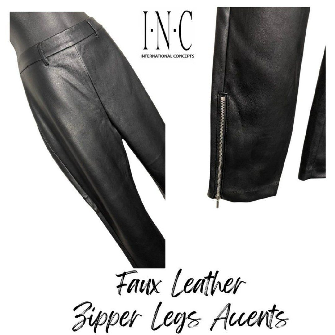 Classic INC Faux Vegan Leather Pants Leggings Black Zipper Accents Women M hHfLQ2be0 Counter Genuine 