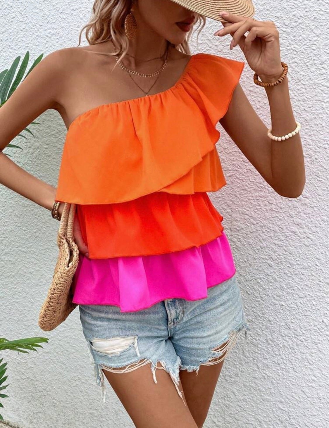 Perfect New - Women’s Pink & Orange One Shoulder Top / Clothing HaJivSW8N best sale