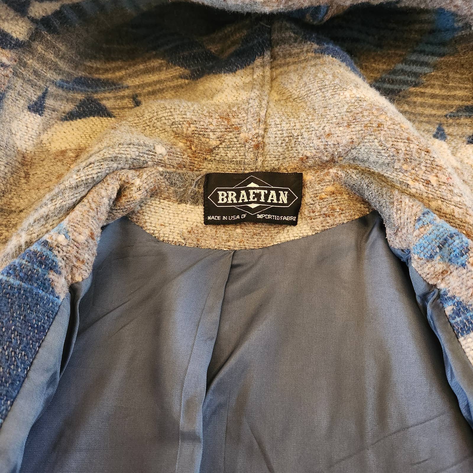 Beautiful VTG Braetan Women´s Multicolor Geometric Wool Blend Hooded Coat USA Made Glh0abZAt Discount