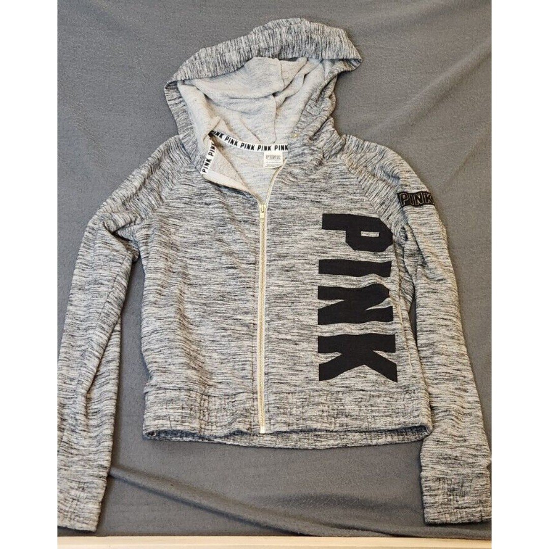 Fashion Victoria´s Secret PINK Marl Gray Black Logo Full Zip Hoodie Sweatshirt Jacket XS FRdZYp6fA Novel 