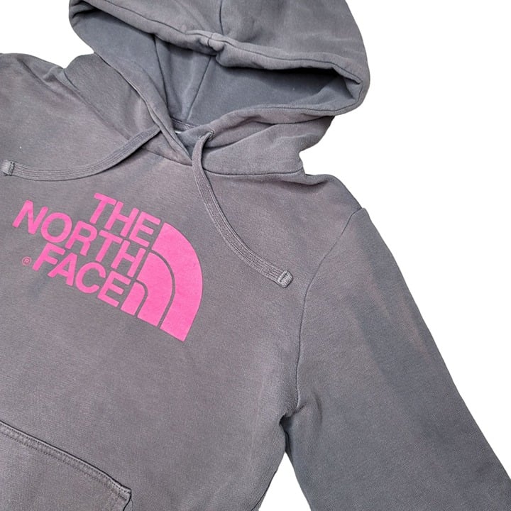 Latest  the north face grey brown hoodie hooded sweat shirt pink words women size XS J9KJrYJ39 for sale