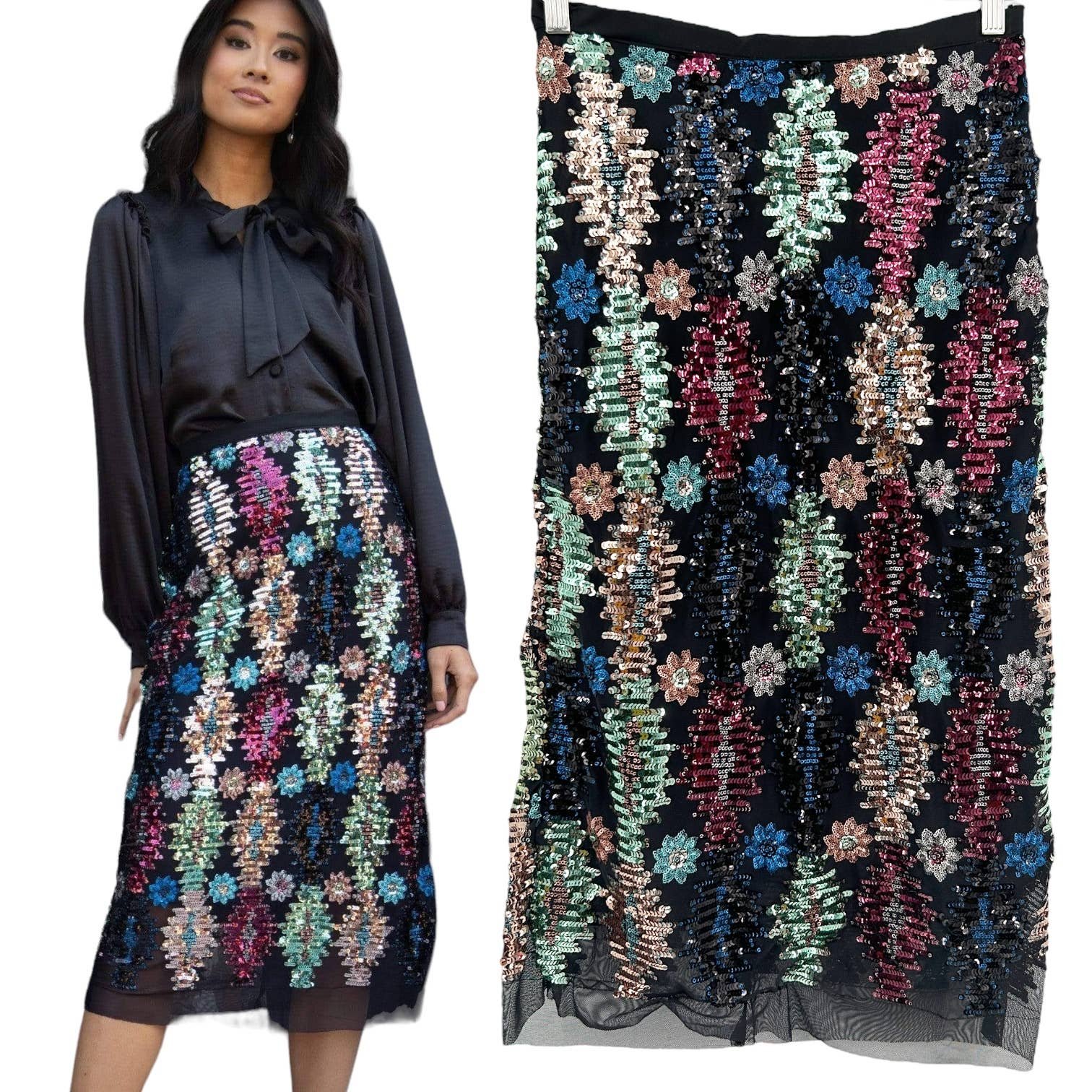 Stylish Eva Franco Anthropologie Womens Tribal Shine Sequin Midi Skirt Size 6 NWT Black P0G4mLWbk Online Shop