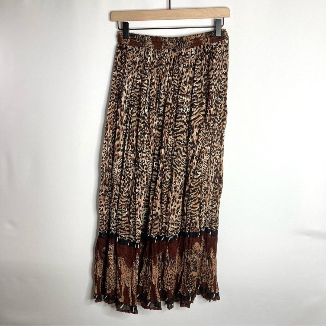 Factory Direct  Revue Animal Print Maxi Skirt Size Medium Leopard Tiger Cheetah Pleated Crepe pAQIzan0a hot sale