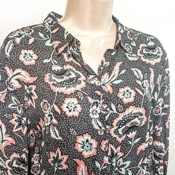 Stylish J. Jill Floral Button-Front Long-Sleeve Tunic 100% Rayon Sz M KOIqEkOzF well sale