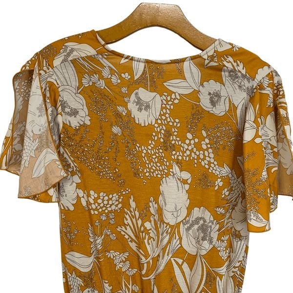 Custom TIny Women´s size Medium Petite Yellow Boho Floral Surplice wrap pullover top JJSF8IhAL New Style