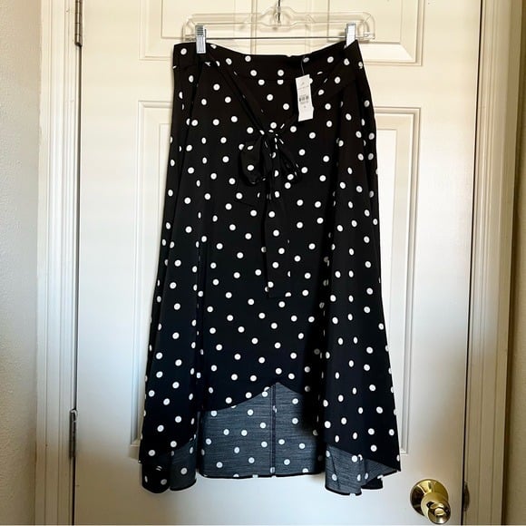 Gorgeous Ann Taylor Womens Faux Wrap Midi Skirt High Low Black White Polka Dot _ size 8 m9XhrzX19 outlet online shop