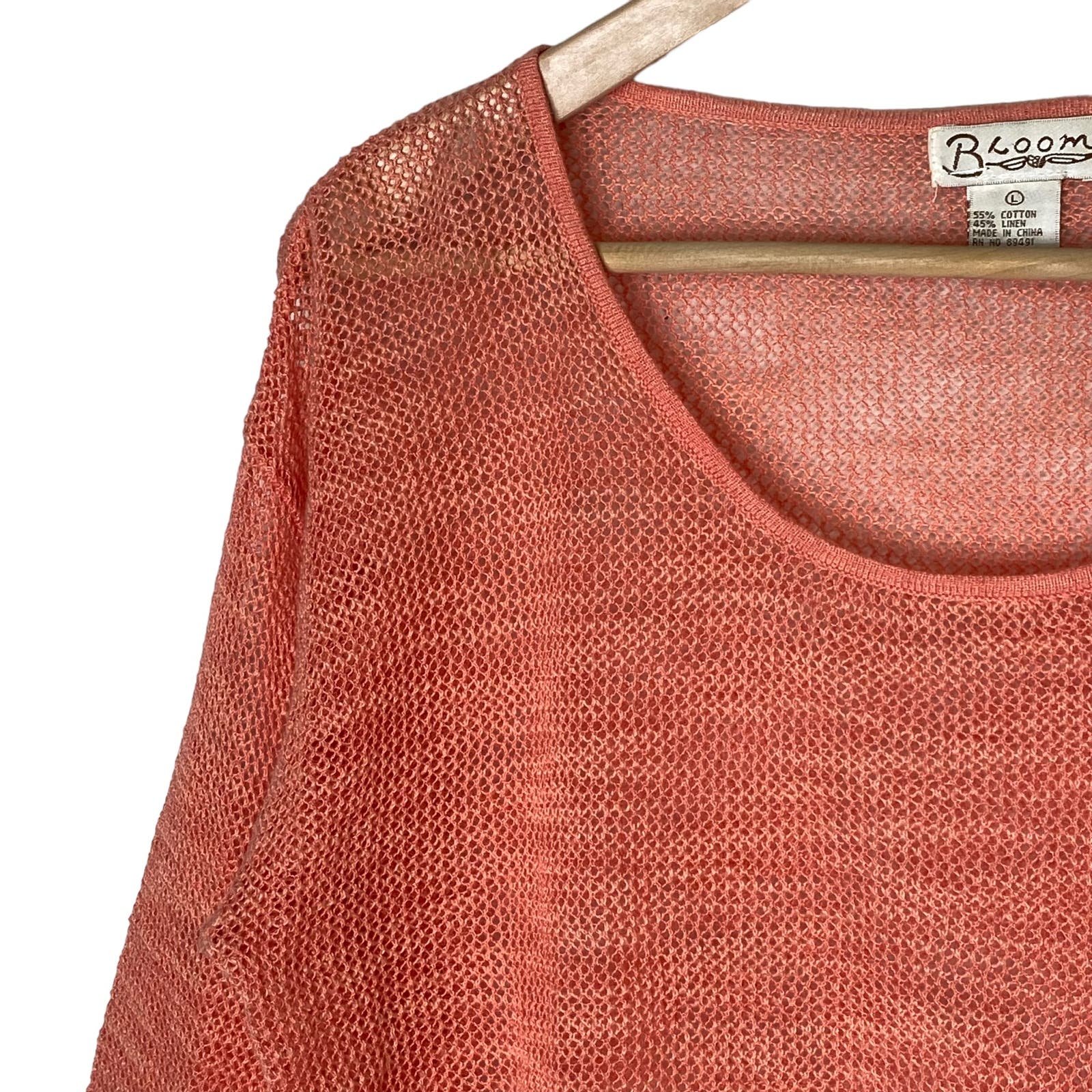 cheapest place to buy  Bloom Linen Blend Sweater Open Knit Coral Scoop Neck Pullover Long Sleeve, Large KwwOedQFQ online store