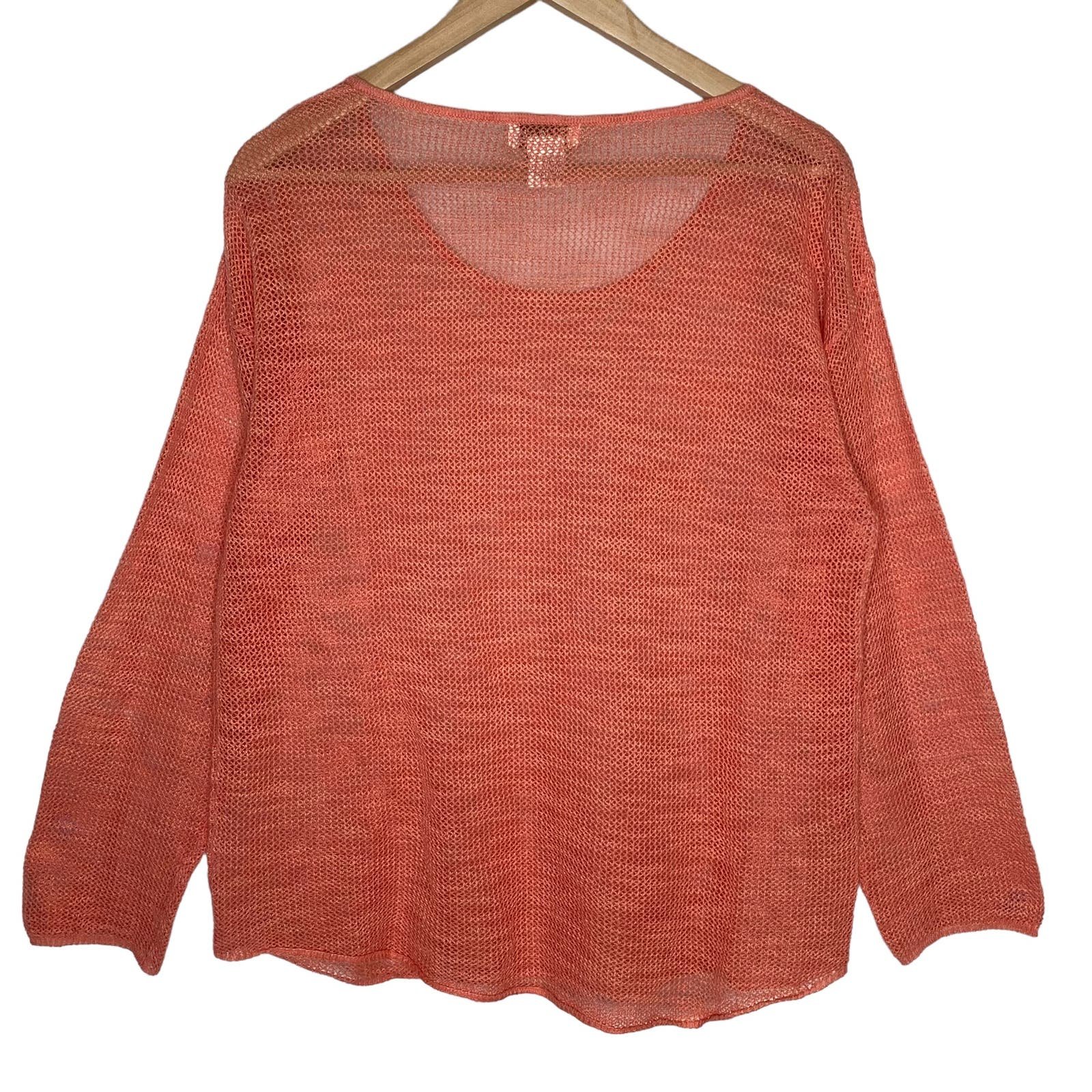 cheapest place to buy  Bloom Linen Blend Sweater Open Knit Coral Scoop Neck Pullover Long Sleeve, Large KwwOedQFQ online store