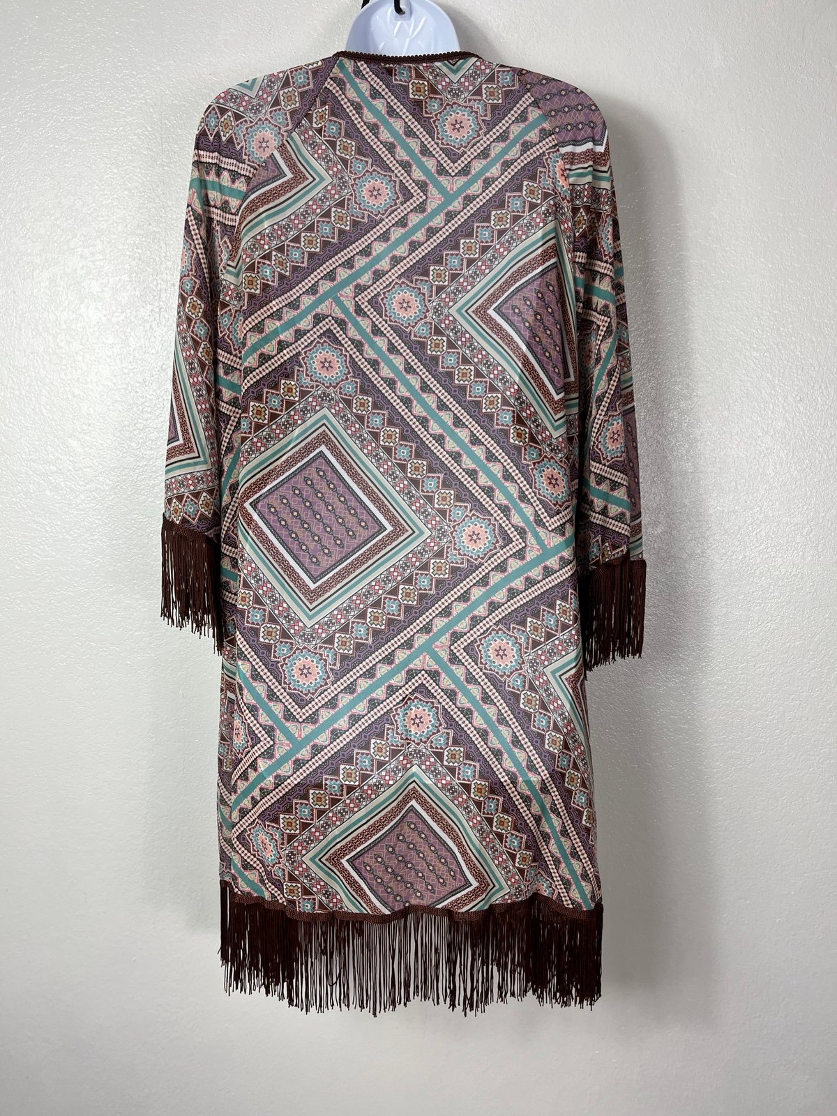 Popular American Rag Kimono brown fringe multicolor pattern small/medium kimono coverup iyQbH6XEP Great