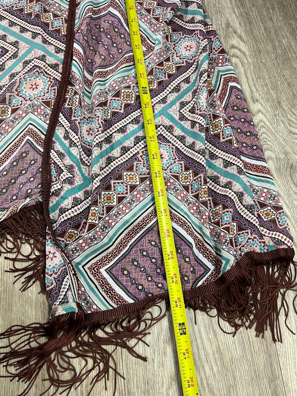Popular American Rag Kimono brown fringe multicolor pattern small/medium kimono coverup iyQbH6XEP Great