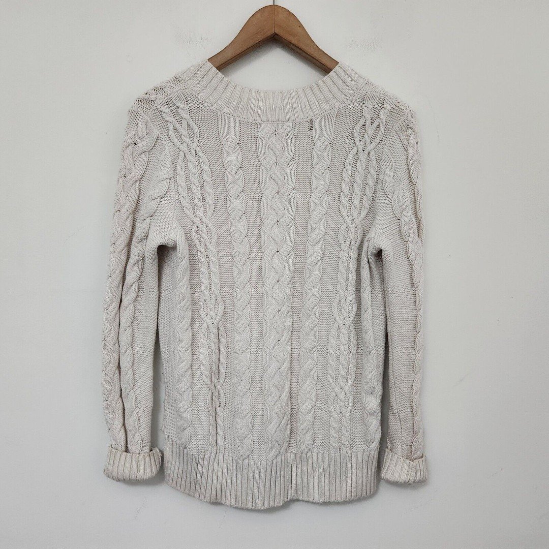 where to buy  MARLED Women´s Creme White Long Sleeve Cable Knit V-Neck Sweater Size M GfRJQUtQT Hot Sale