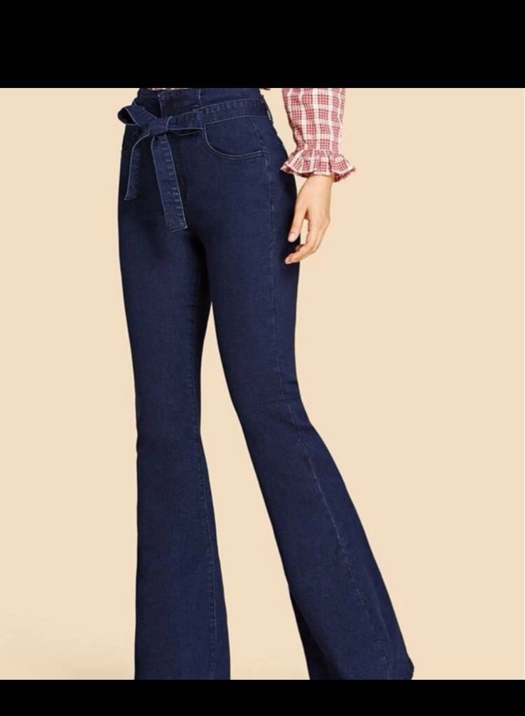 The Best Seller Size 8-10,  (L) Vintage inspired High waisted belted Flare Jeans GLIlMwyOA Cheap