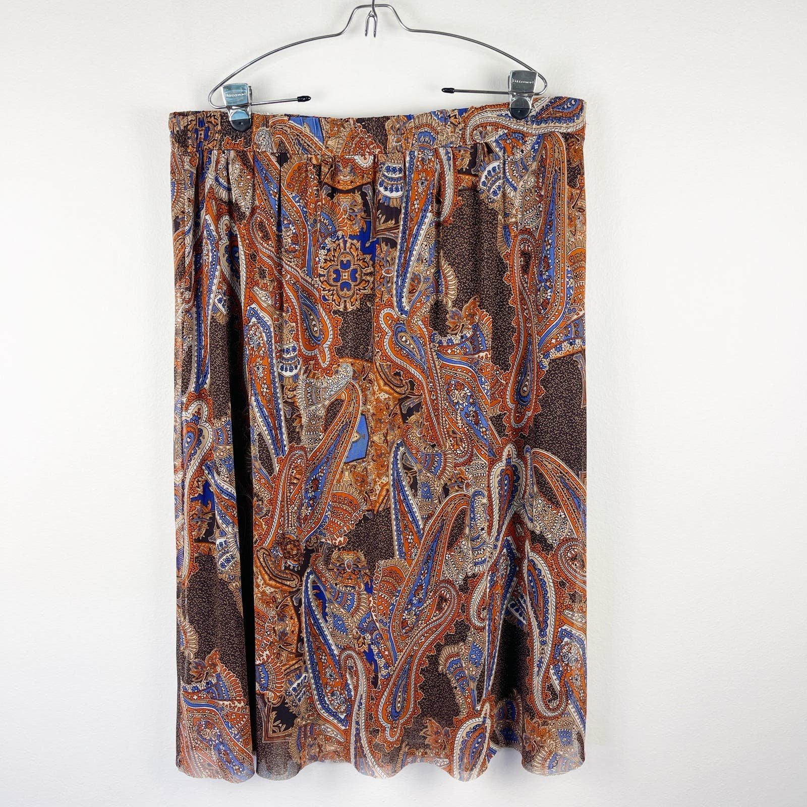 high discount Mlle Gabrielle Paisley Neutral Brown Midi Skirt Mesh Lined Boho Women´s 3X NWT obm9RwgmX well sale