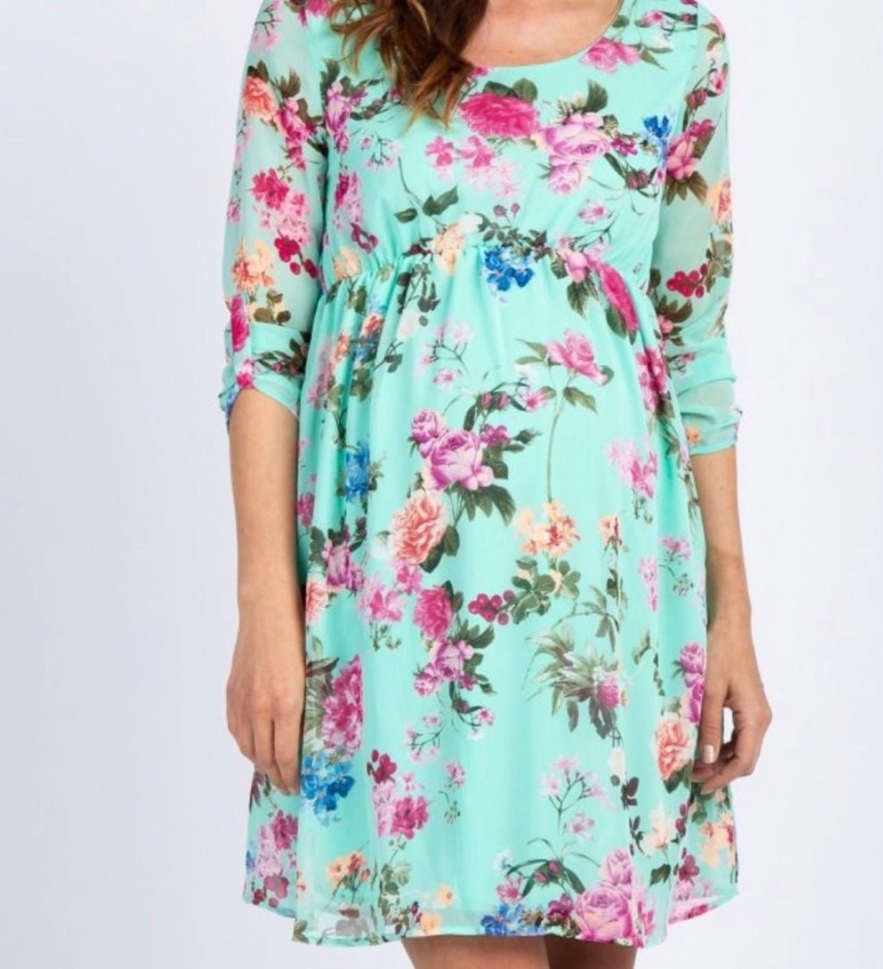 Simple Maternity Dress Mint Floral Chiffon Pinkblush hW