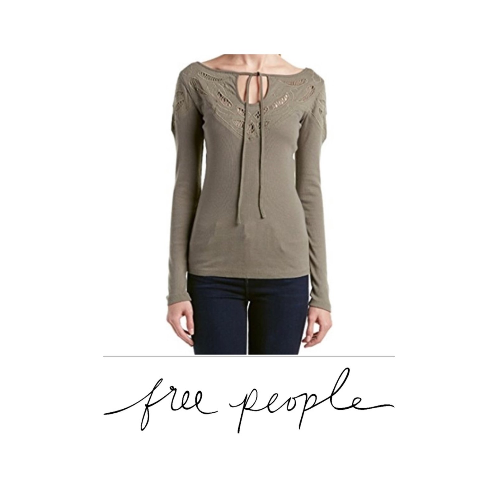 Nice Free People crochet knit top in olive green L8xFG8