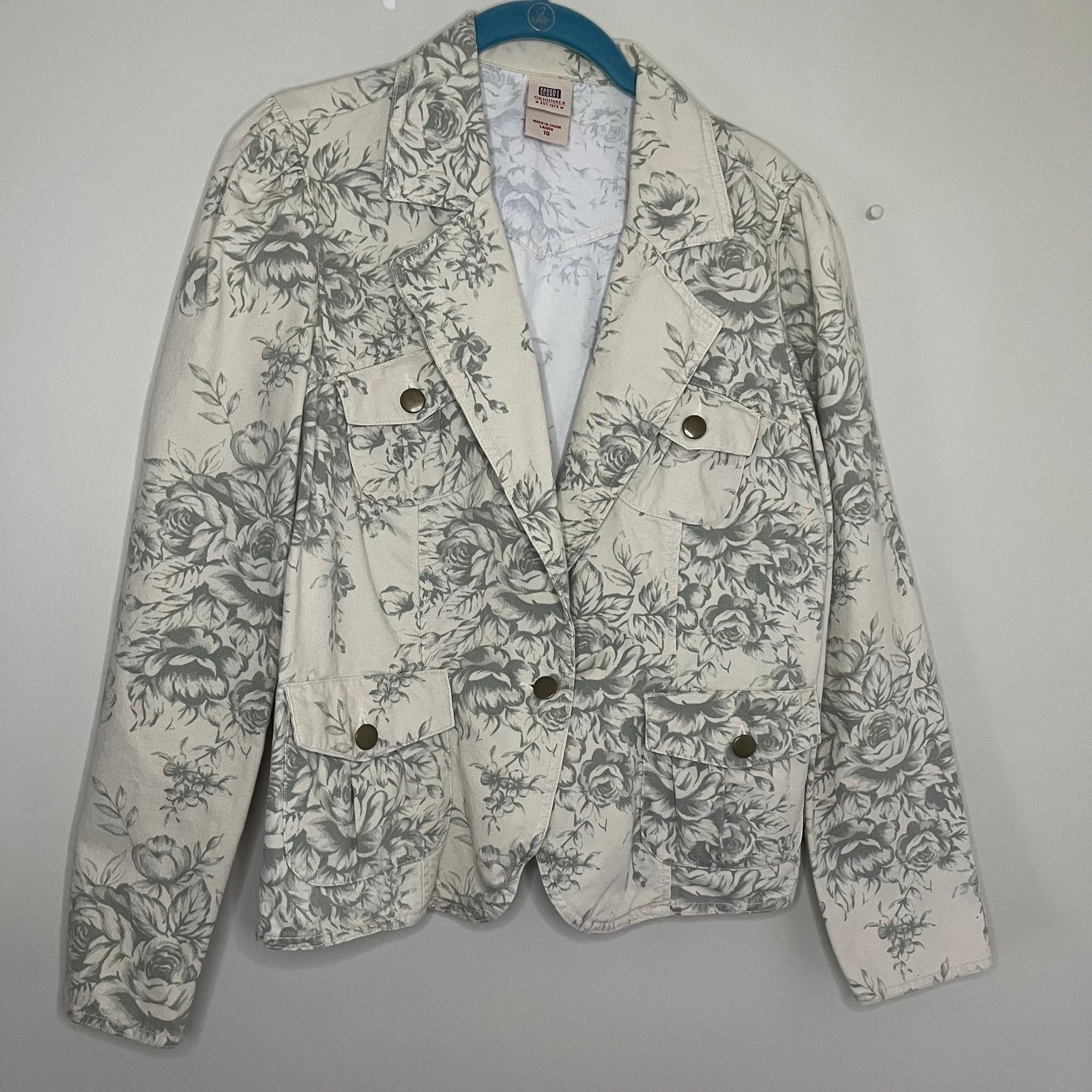 Stylish Y2K Vintage Floral Denim Jacket Size 10 hsX4gFg
