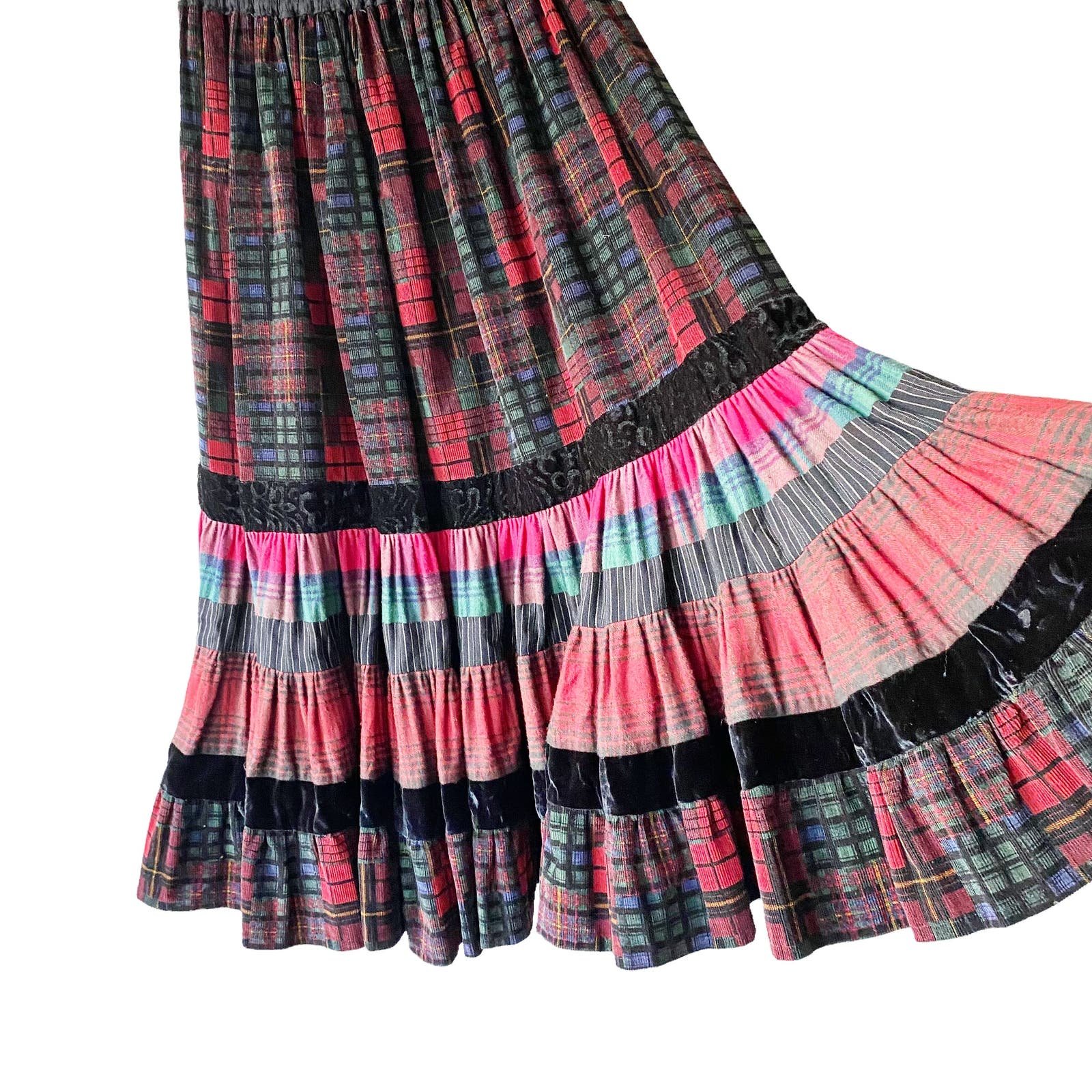 Simple Vintage Womens Plaid Corduroy Tiered Dark Academia Midi Skirt FRbLIJW3J Hot Sale