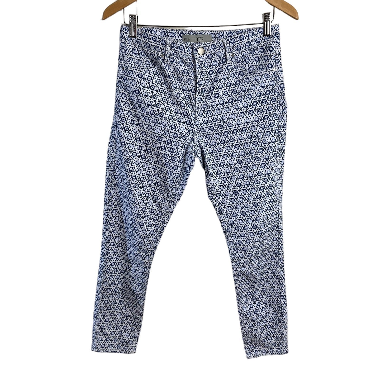 Personality TopShop Moto Leigh Pants W30 Blue and White Geometric Pattern Skinny Leg Pants KqS0RpUUp Online Exclusive