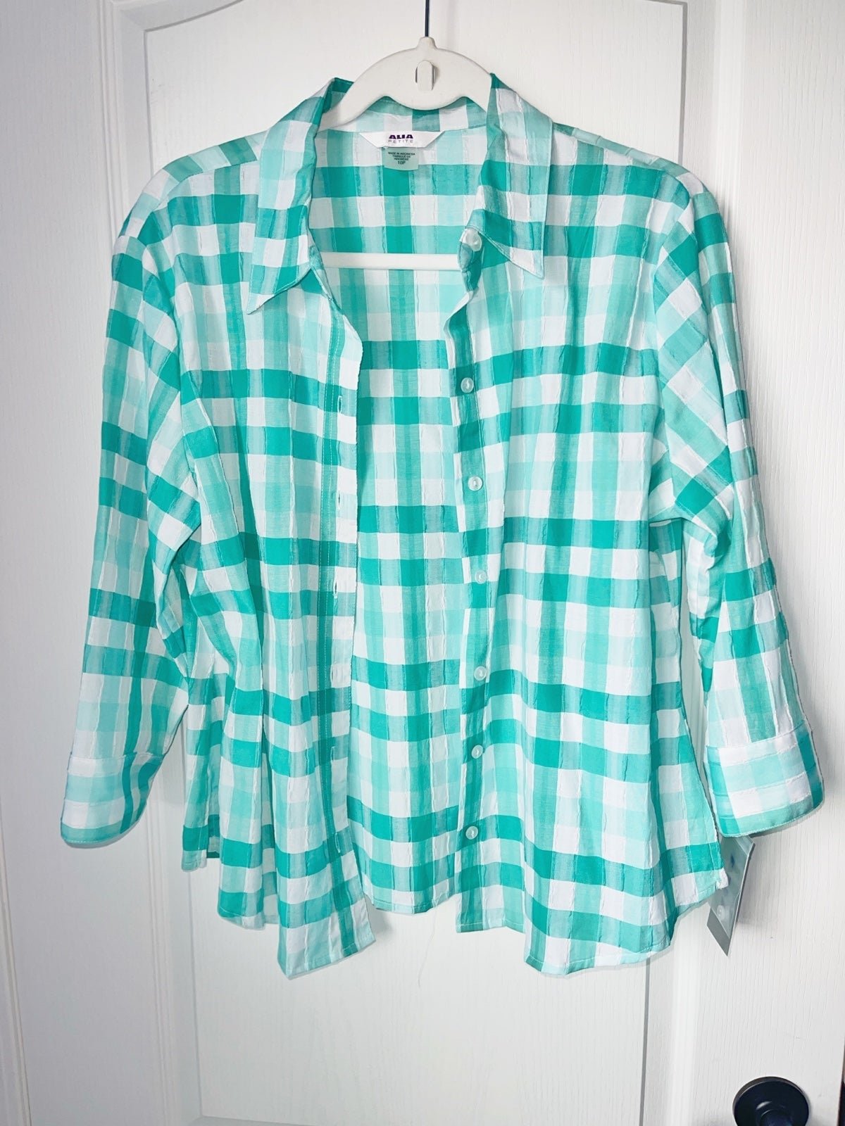the Lowest price ALIA Plaid Button Down 3/4 Length Slee