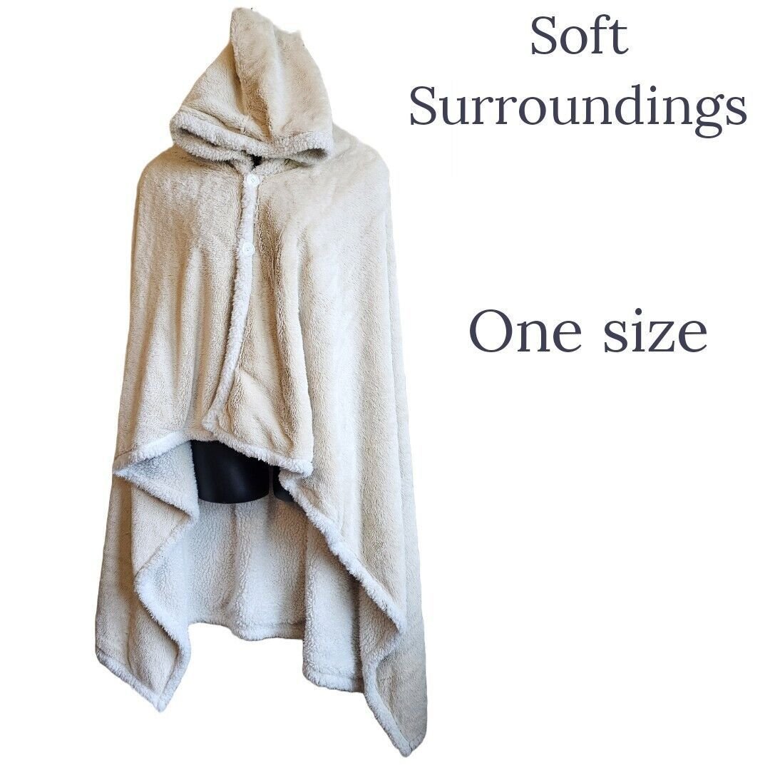 Custom Soft Surroundings Blanket Cape With Hood Beige Shearling Lined Missy One Size HxiQYMJFR on sale