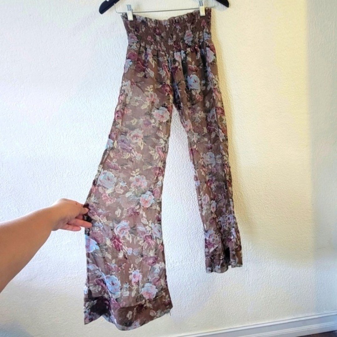 Custom Show me your mumu brown and floral sheer pants size small / medium straight wide FTrjg0rql all for you