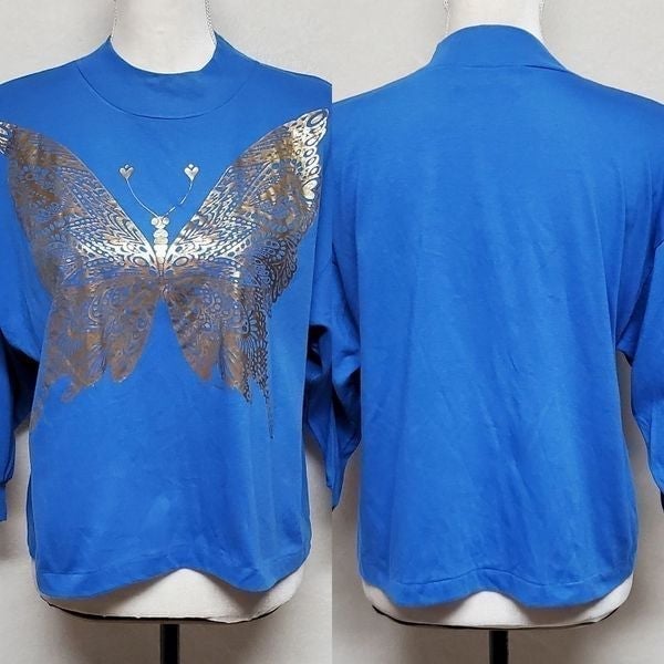 Stylish Vintage 1989 Boxcar Blue Large Gold Butterfly Q