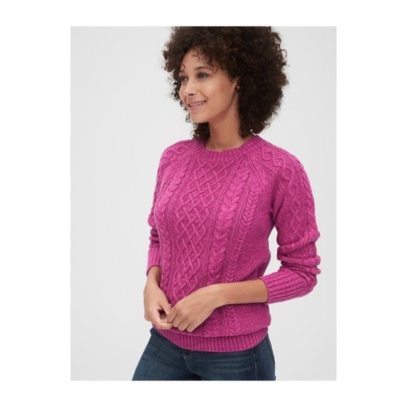 Popular GAP Cable Knit Crew Neck Hot Pink Size Small M3