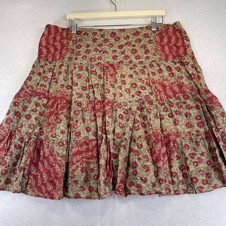 Authentic Vintage CHAPS Womens XL Floral Prairie Tiered Skirt Lined Elastic Waist Stretch nOzajKQmE High Quaity