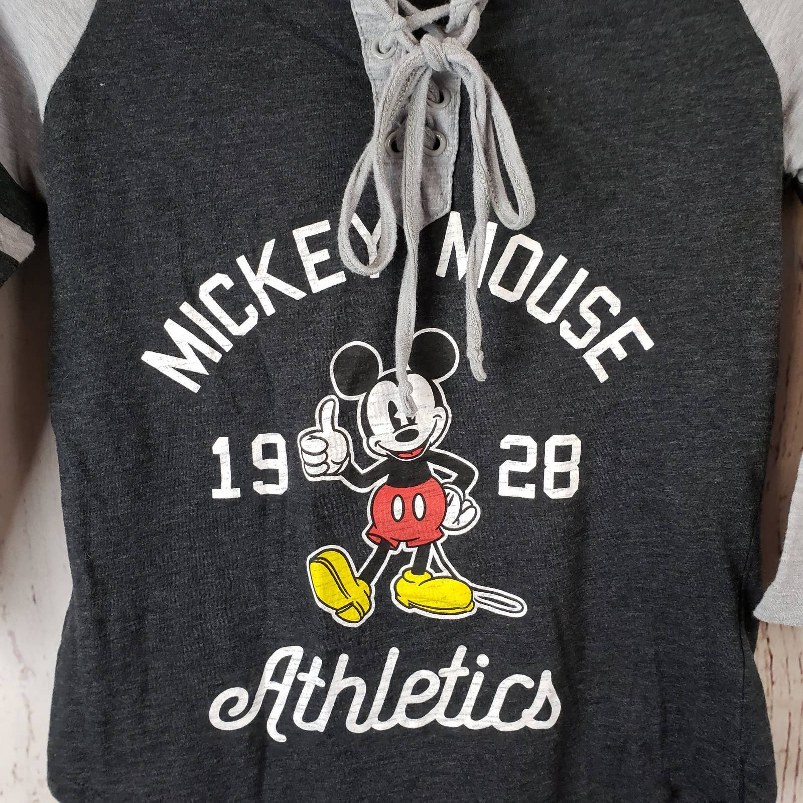 cheapest place to buy  Disney Mickey Mouse Athletics T Shirt Juniors Size Small Henley Long Sleeve Gray Nv4edNNiJ for sale