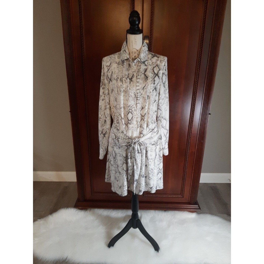 Nice Gianni Bini Womens Size 10 Ivory/Taupe Snake Print  Lined Tie Front Dress GCGiHDeqQ Fashion