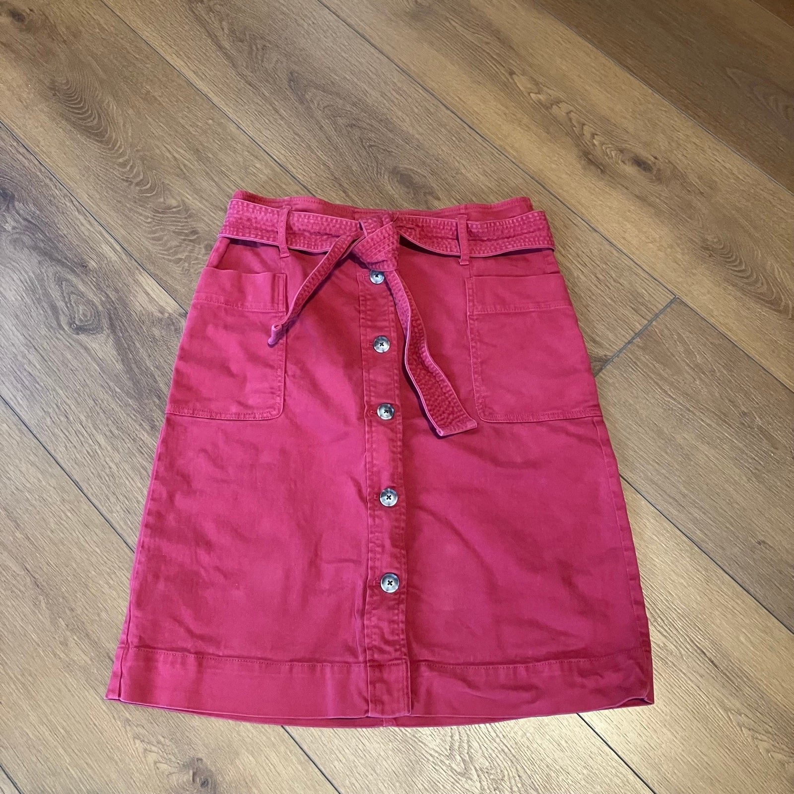 Custom LOFT NWOT Red Button Front A-Line Midi Skirt (Si