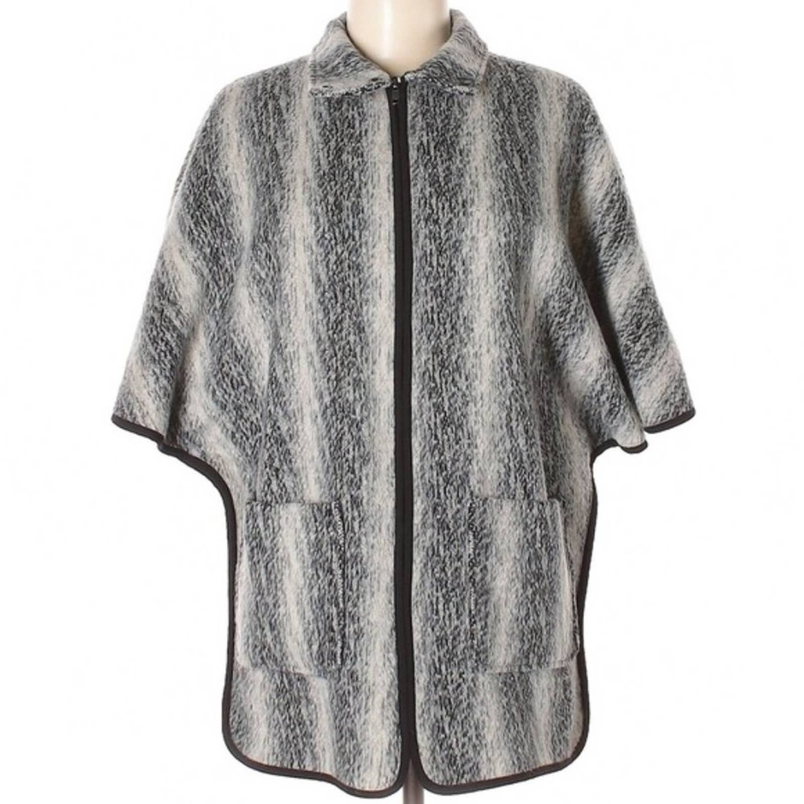 Fashion Anthropologie Ro & De cozy warm gray & tan zip up striped XS poncho LYL1MLBb5 Factory Price