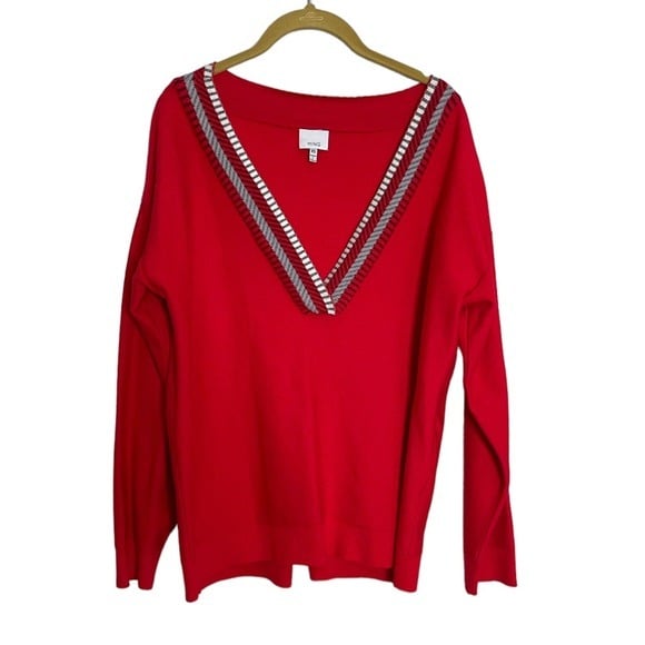 Wholesale price Ming Wang Red V Neck Split Black Varsity Sweater XS I42x3Ozv1 Cool