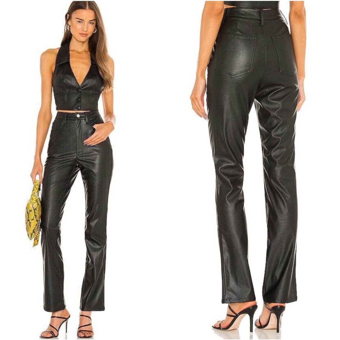 High quality WeWoreWhat  Crop Ankle Flare Embossed Faux Leather Bootcut Pants Black 26 NWT Ivff173yo Zero Profit 