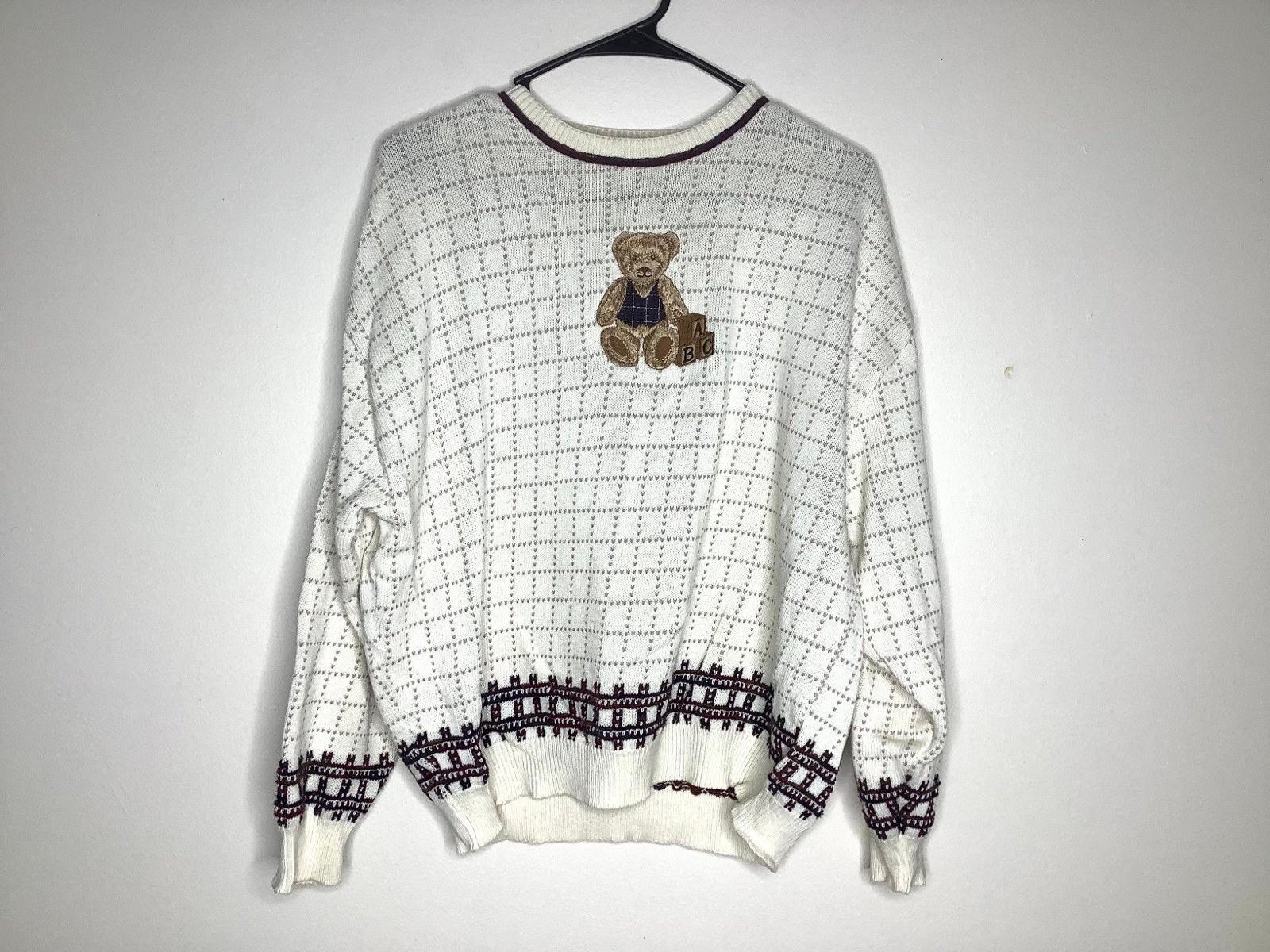 Classic Vintage Embroidered Teddy Bear Sweater JP2IV9rj