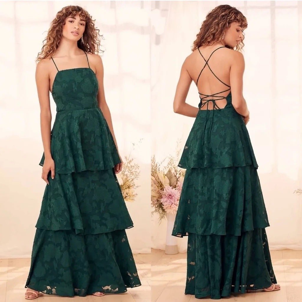 the Lowest price Loving Celebration Emerald Green Lace-Up Tiered Maxi Dress LwxXIgBQ0 just buy it