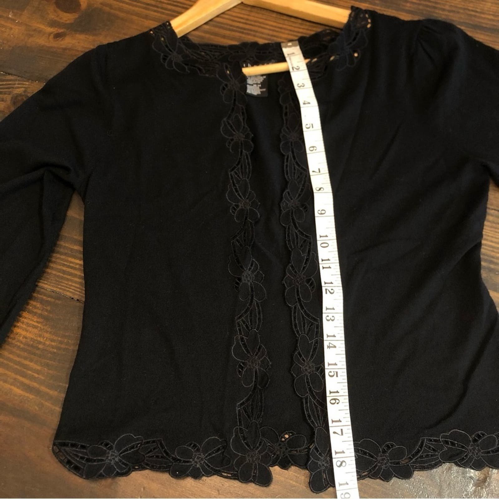 Latest  Theory Black Cardigan Sweater Womens Size Medium Merino Wool Floral Cutouts K0rHgXdMr Counter Genuine 
