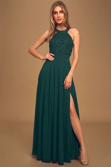 Perfect Picture Perfect Emerald Green Lace Maxi Dress f