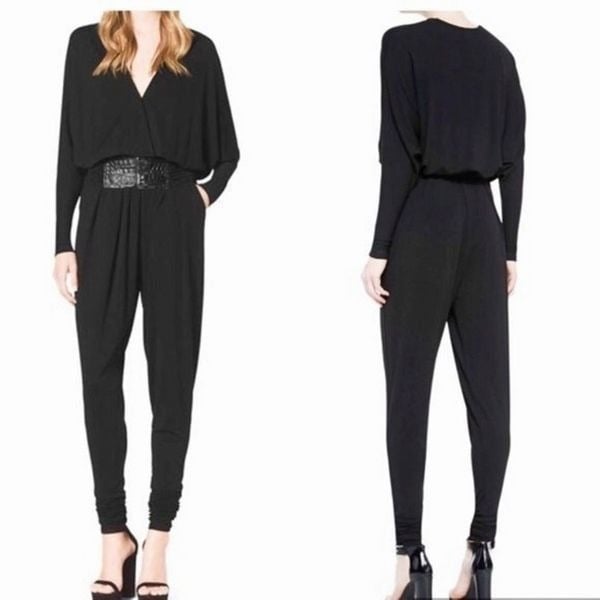 Popular Michael Kors Women´s Deep V Neck Wrap Long Batwing Sleeve Jumpsuit Black Size XS JCafAd4kp Great