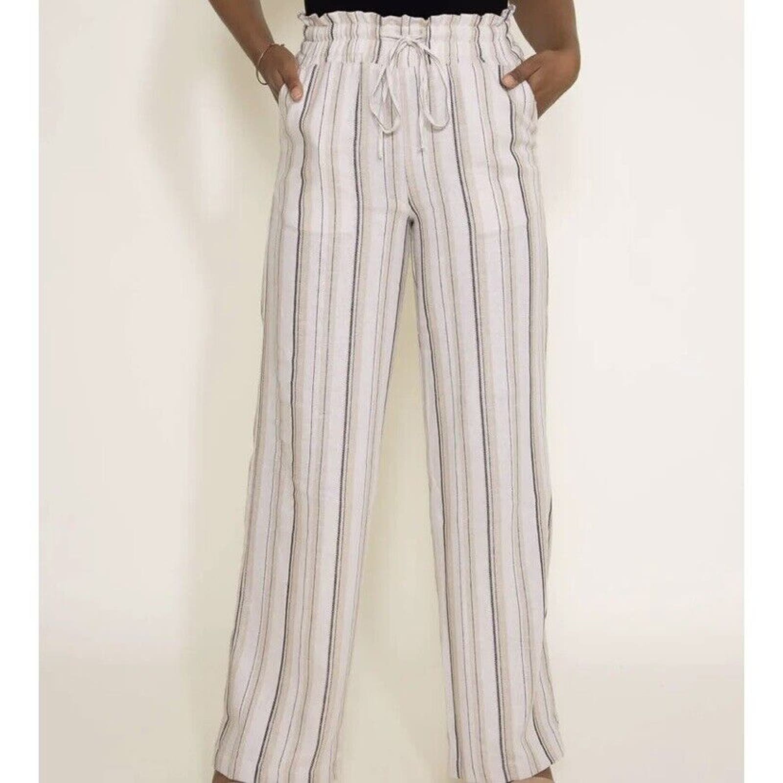 Gorgeous Love Tree Linen Blend Wide Leg Pants Cream Striped Size Medium Lc8quGBqu well sale