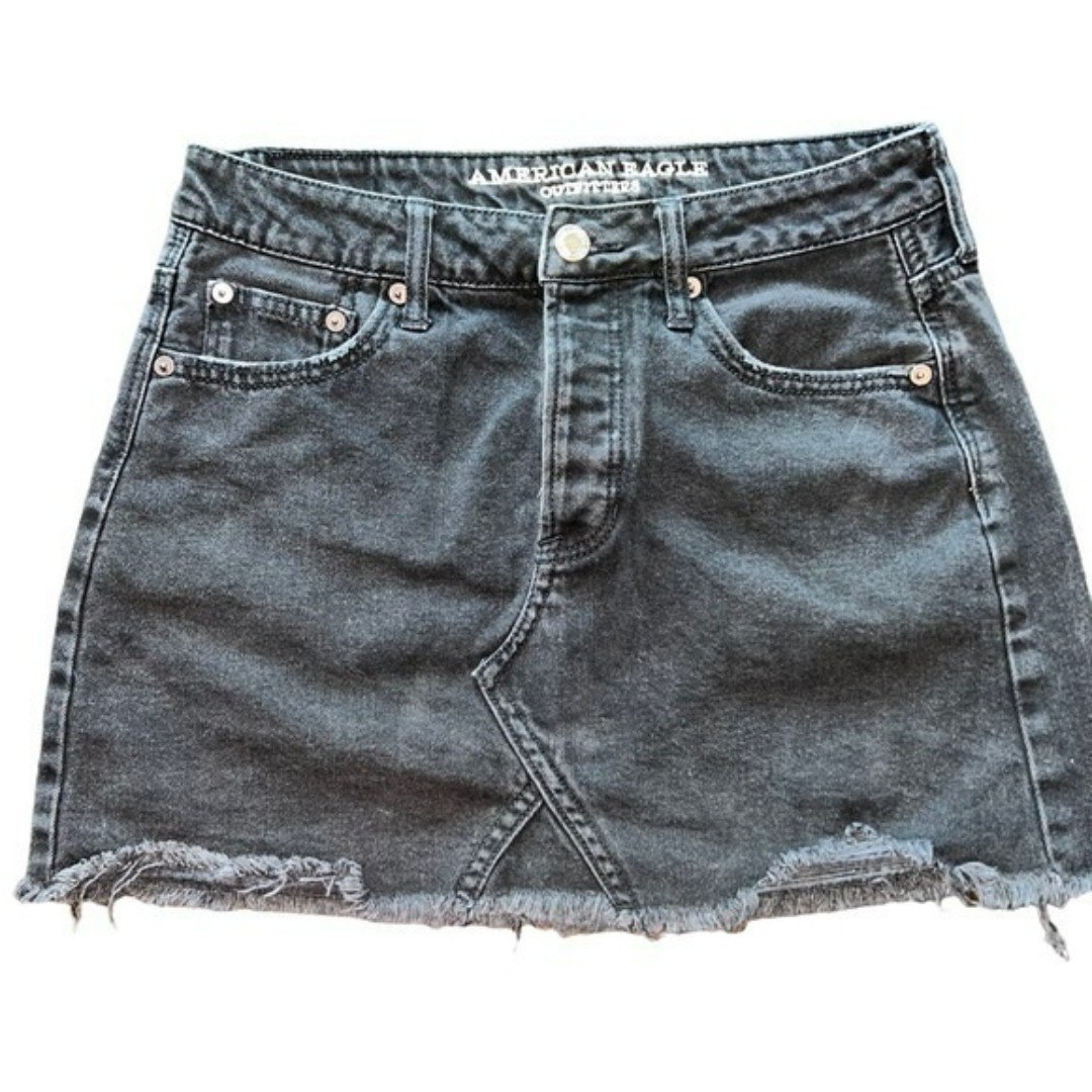 high discount American Eagle button fly black distressed denim skirt size 4 Ns8v0gcYM Great