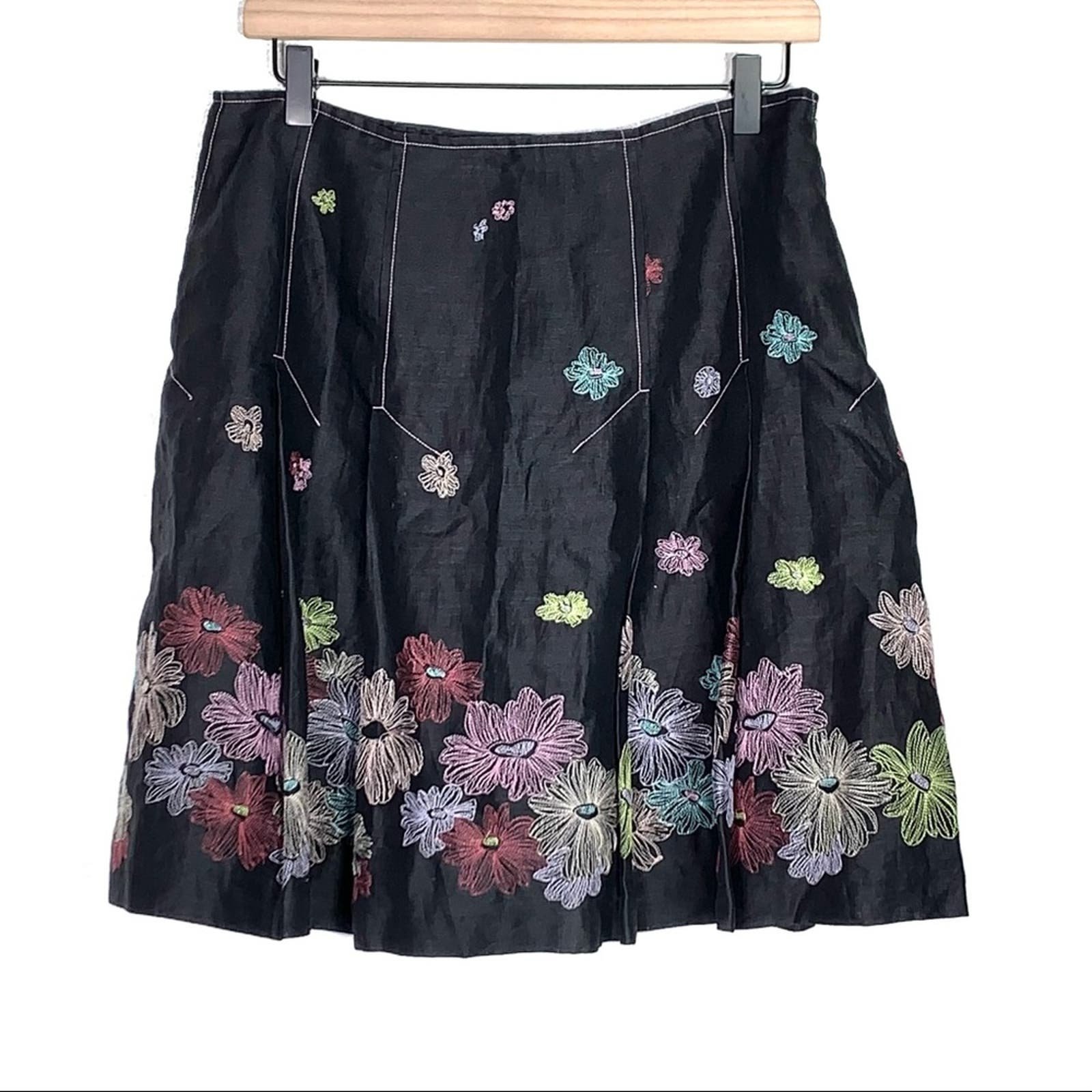 Promotions  Silkland 100% linen floral crocheted pleated a line knee length skirt size 10 PAsgbnZWb outlet online shop