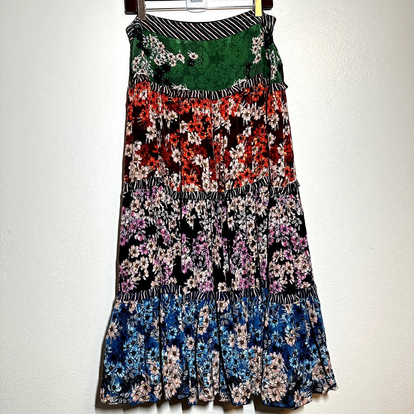 save up to 70% Anthropologie Bhanuni Maxi Skirt Tiered Floral Print Crepe A-Line Multicolor 10 fHpp1kqBG on sale