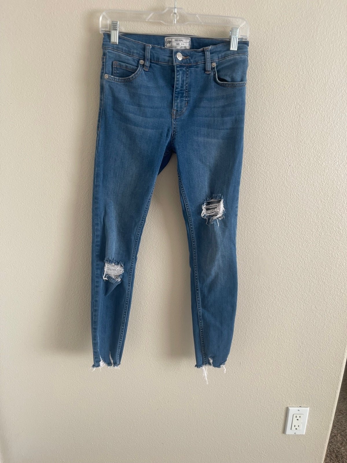Wholesale price Free People Womens Medium Wash Distressed Skinny Jeans size 26 H8kF1T38X New Style