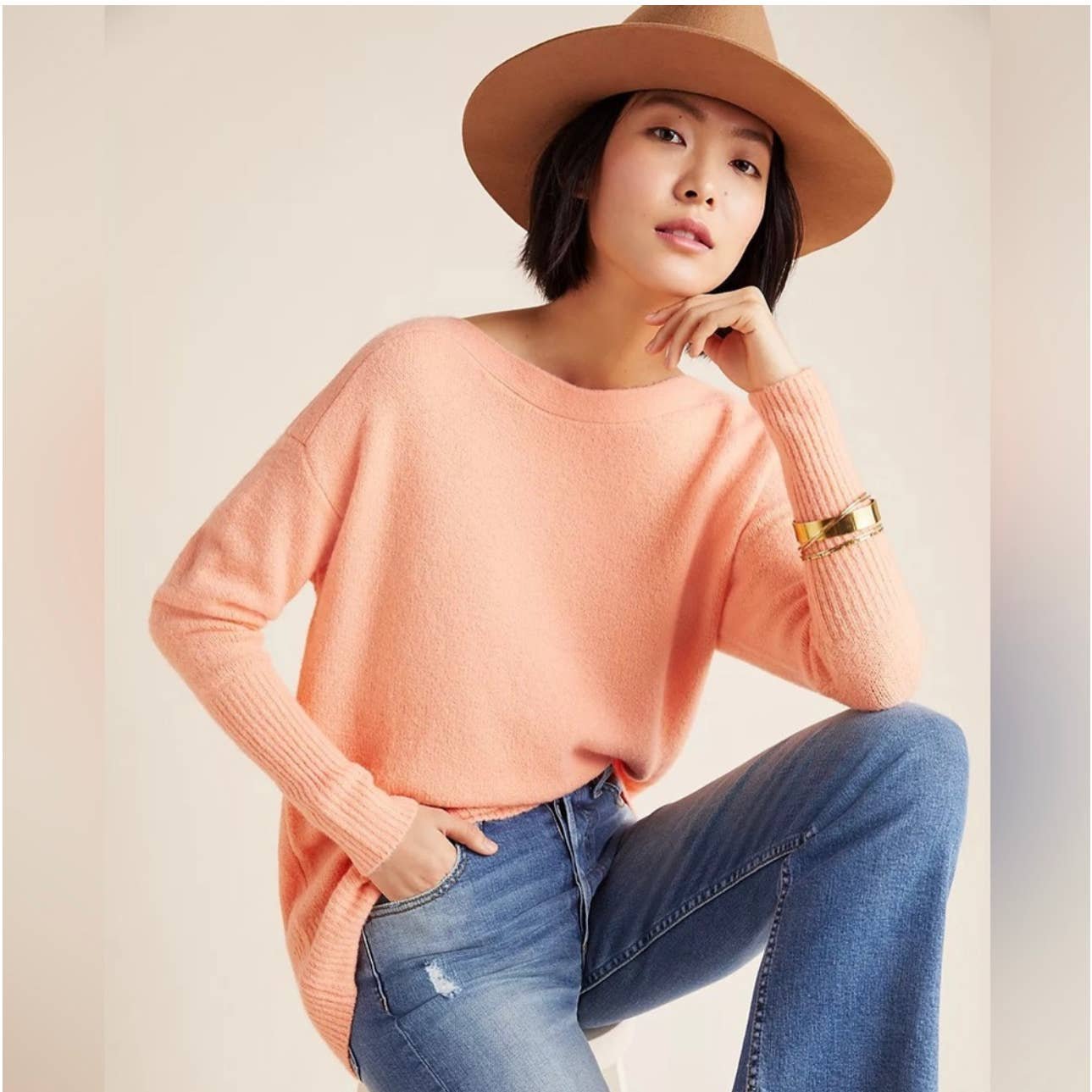 Cheap Anthropologie Naomi Peach Merino Wool Blend Bateau Neck Line Sweater Size: S kdVALqyxy well sale