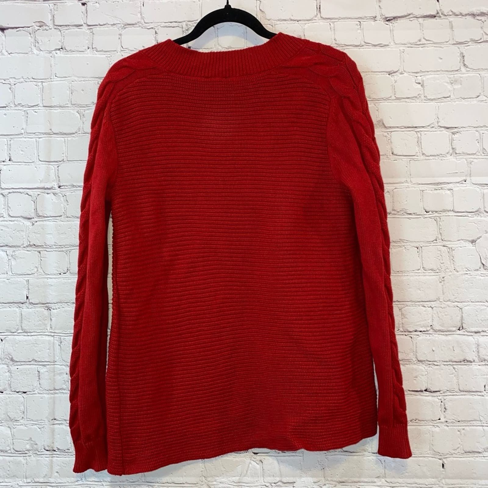 Popular Cabi Red Standout Pullover Cable Knit Ribbed Cotton V Neck Sweater pNMv3PP0h Everyday Low Prices